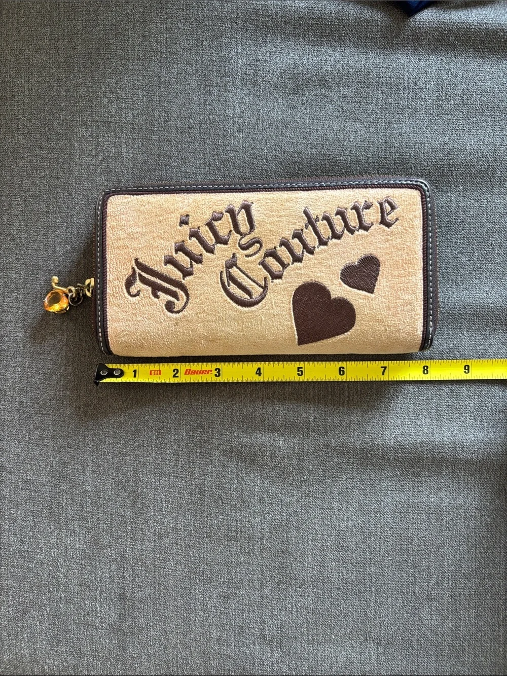 Vintage Y2K juicy couture continental full zip wallet in tan brown velour